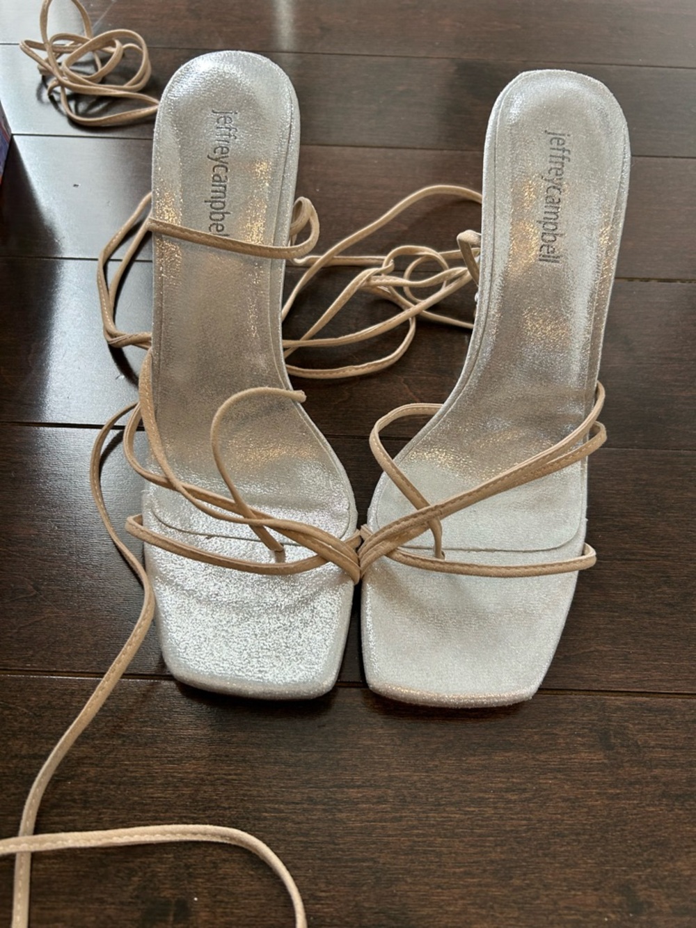 Jeffrey Campbell Bijouxx Strappy Metallic Silver Sandal with Nude Suede Straps - Picture 3 of 9